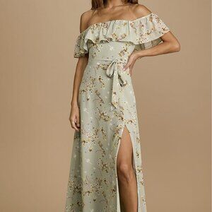 NWT Lulus Amazing Moment Mint Green Floral Print Off-the-Shoulder Dress